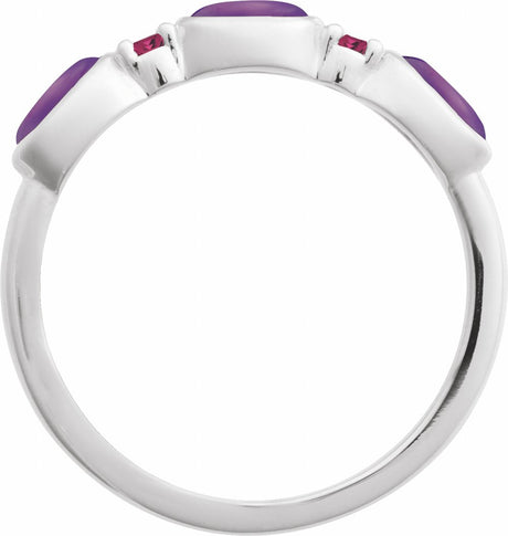 Sterling Silver Natural Amethyst & Natural Pink Tourmaline Stackable Ring