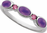 Sterling Silver Natural Amethyst & Natural Pink Tourmaline Stackable Ring