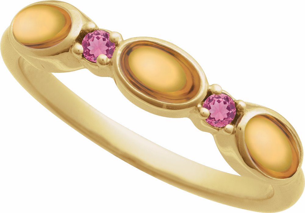 14K Yellow Gold Natural Citrine & Natural Pink Tourmaline Stackable Ring