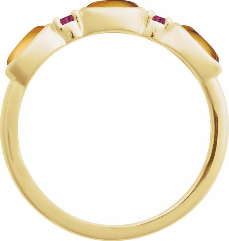 14K Yellow Natural Citrine & Natural Pink Tourmaline Stackable Ring