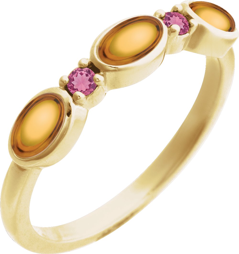 14K Yellow Natural Citrine & Natural Pink Tourmaline Stackable Ring