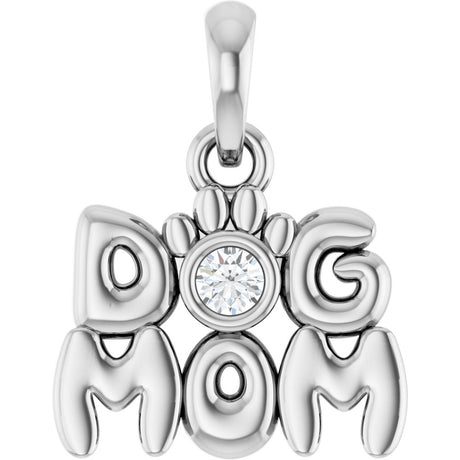 Sterling Silver .03 CT Natural Diamond Dog Mom Pendant 