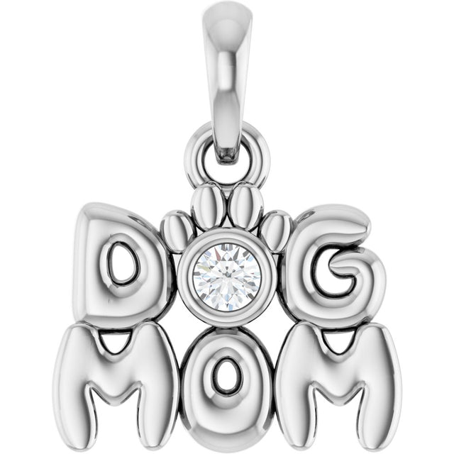 Sterling Silver .03 CT Natural Diamond Dog Mom Pendant 