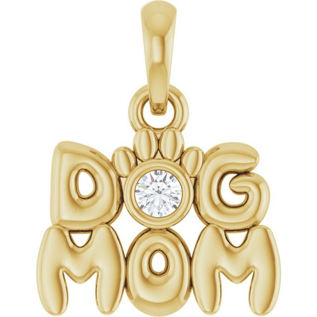 14K Yellow Gold .03 CT Natural Diamond Dog Mom Pendant 