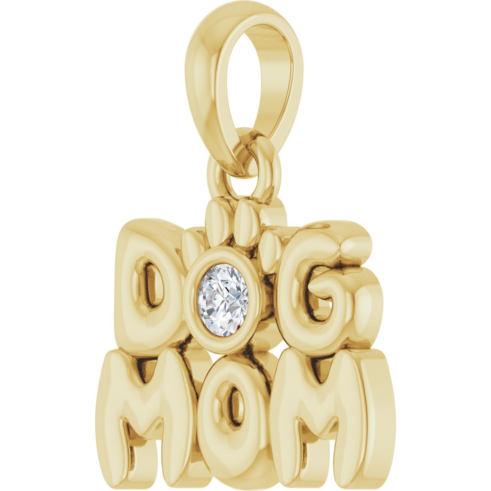 14K Yellow Gold .03 CT Natural Diamond Dog Mom Pendant 
