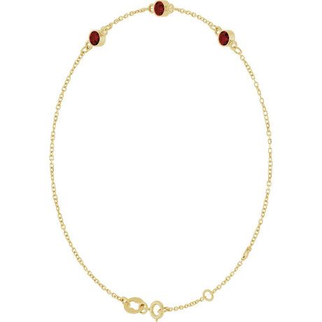 14K Yellow Gold Natural Mozambique Garnet Bezel-Set Three-Stone 6 1/2-7 1/2" Bracelet