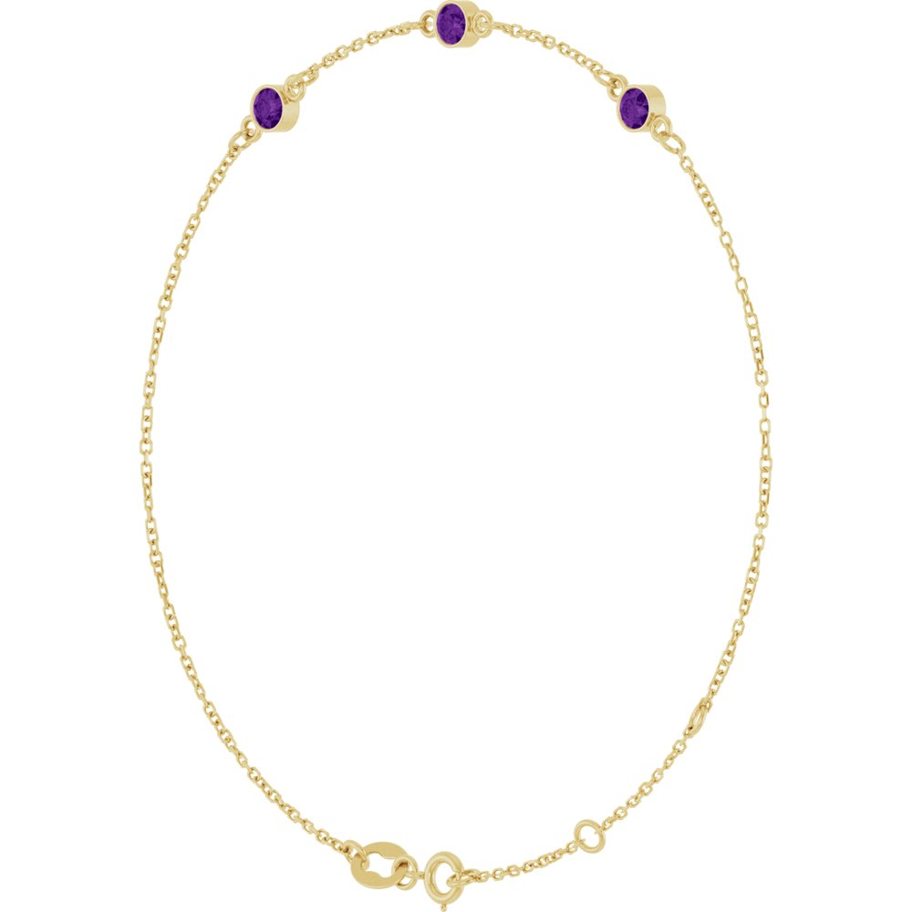 14K Yellow Gold Natural Amethyst Bezel-Set 3-Stone 6 1/2-7 1/2" Bracelet