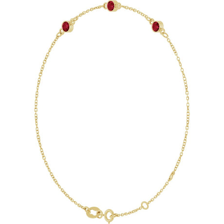 14K Yellow Gold Natural Ruby Bezel-Set 3-Stone 6 1/2-7 1/2" Bracelet