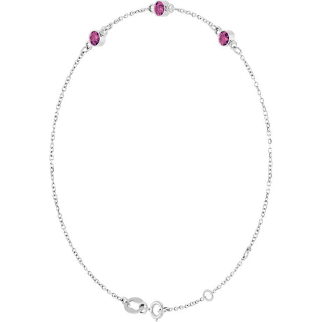 Sterling Silver Natural Pink Tourmaline Bezel-Set 3-Stone 6 1/2-7 1/2" Bracelet
