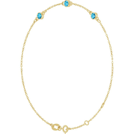 14K Yellow Gold Natural Aquamarine Bezel-Set 3-Stone 6 1/2-7 1/2" Bracelet