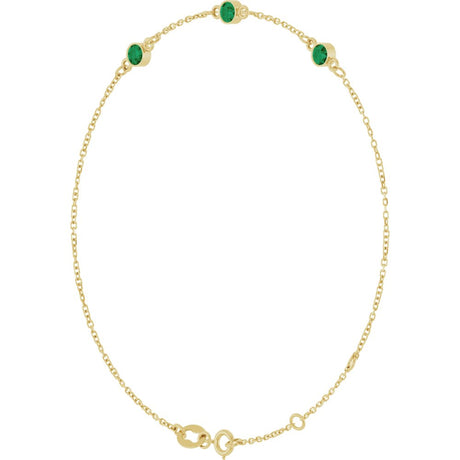 14K Yellow Gold Lab-Grown Emerald Bezel-Set 3-Stone 6 1/2-7 1/2" Bracelet