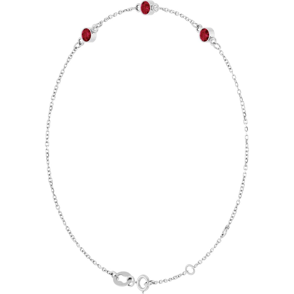 Sterling Silver Lab-Grown Ruby Bezel-Set 3-Stone 6 1/2-7 1/2" Bracelet
