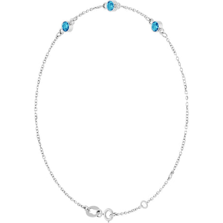 Sterling Silver Natural Blue Zircon Bezel-Set 3-Stone 6 1/2-7 1/2" Bracelet