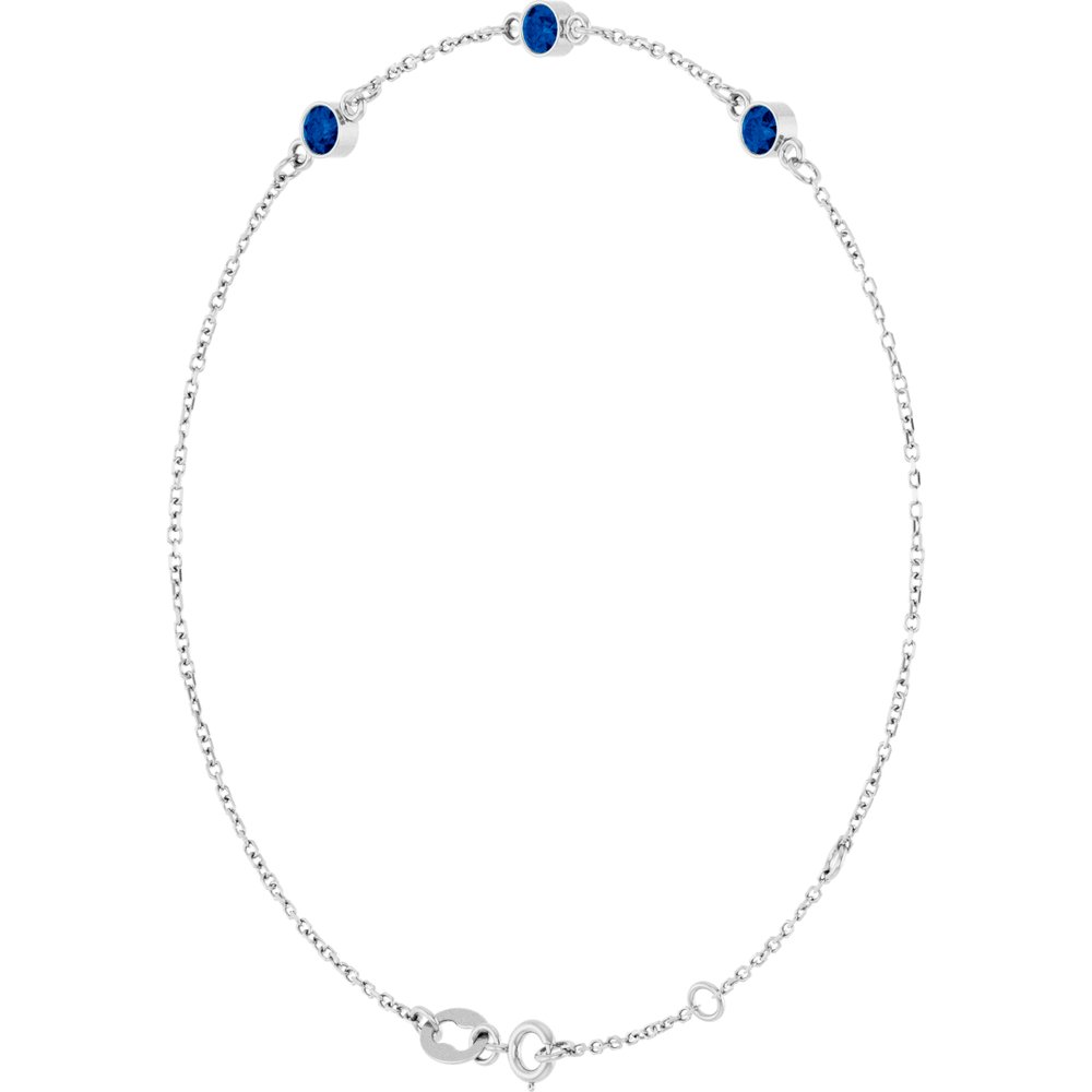 14K White Gold Lab-Grown Blue Sapphire Bezel-Set Three-Stone 6 1/2-7 1/2" Bracelet