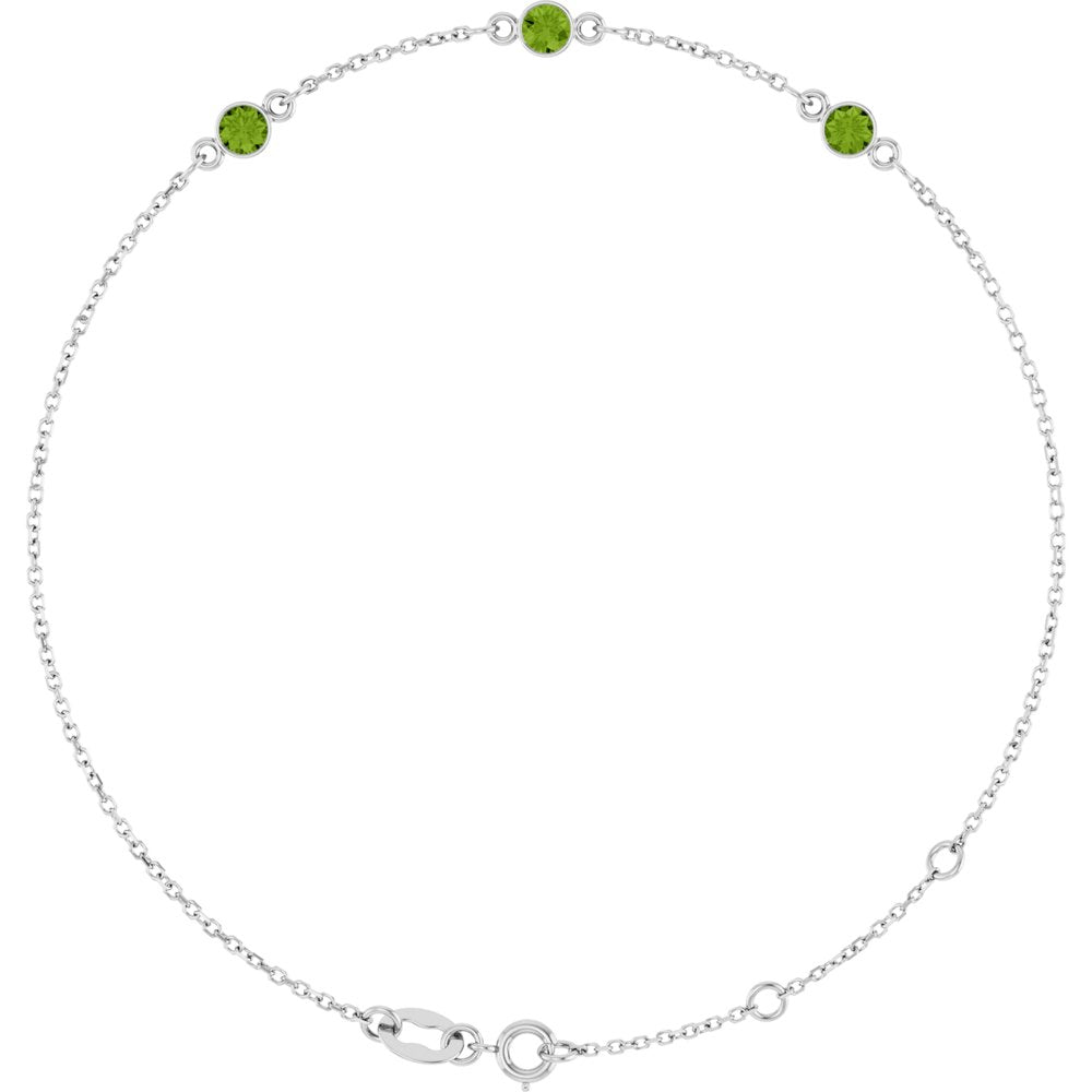 Sterling Silver Natural Peridot Bezel-Set 3-Stone 6 1/2-7 1/2" Bracelet
