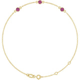 14K Yellow Gold Natural Pink Tourmaline Bezel-Set 3-Stone 6 1/2-7 1/2" Bracelet