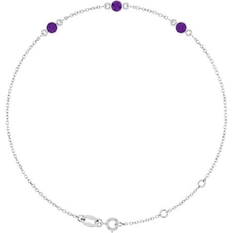 Sterling Silver Natural Amethyst Bezel-Set 3-Stone 6 1/2-7 1/2" Bracelet