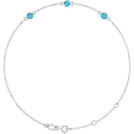 14K White Gold Natural Aquamarine Bezel-Set Three-Stone 6 1/2-7 1/2" Bracelet