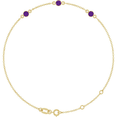 14K Yellow Gold Natural Amethyst Bezel-Set 3-Stone 6 1/2-7 1/2" Bracelet