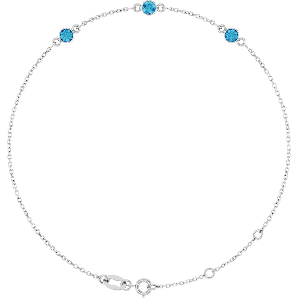 Sterling Silver Natural Blue Zircon Bezel-Set 3-Stone 6 1/2-7 1/2" Bracelet