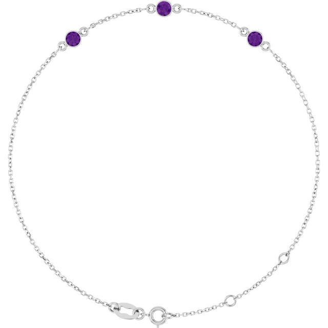 Sterling Silver Natural Amethyst Bezel-Set 3-Stone 6 1/2-7 1/2" Bracelet