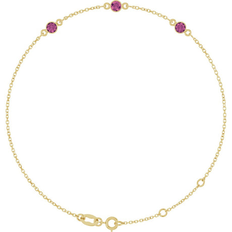 14K Yellow Gold Natural Pink Tourmaline Bezel-Set 3-Stone 6 1/2-7 1/2" Bracelet