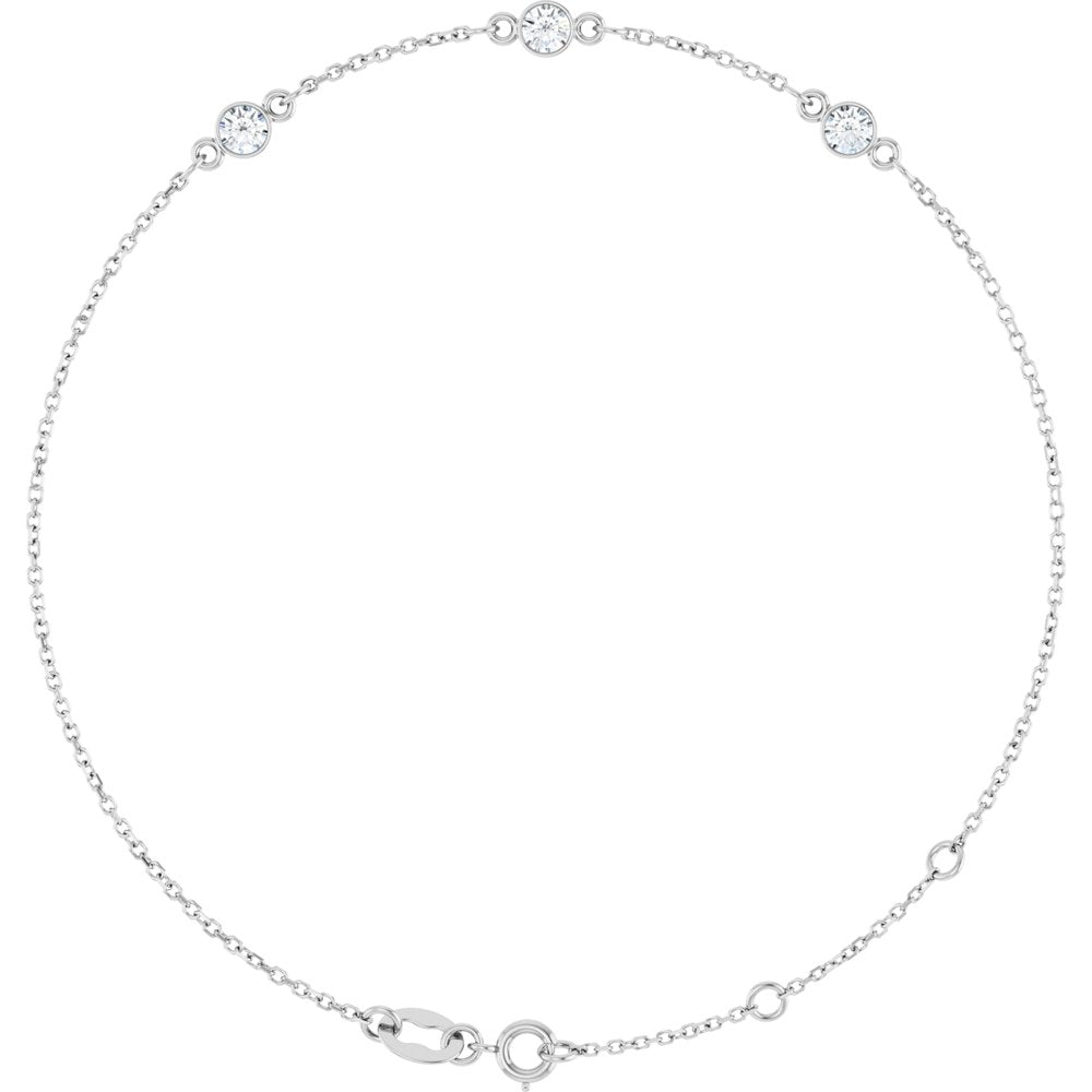 Sterling Silver 1/4 CTW Lab-Grown Diamond Bezel-Set 3-Stone 6 1/2-7 1/2" Bracelet