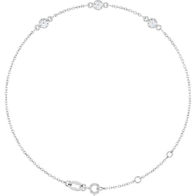 Sterling Silver 1/4 CTW Lab-Grown Diamond Bezel-Set 3-Stone 6 1/2-7 1/2" Bracelet