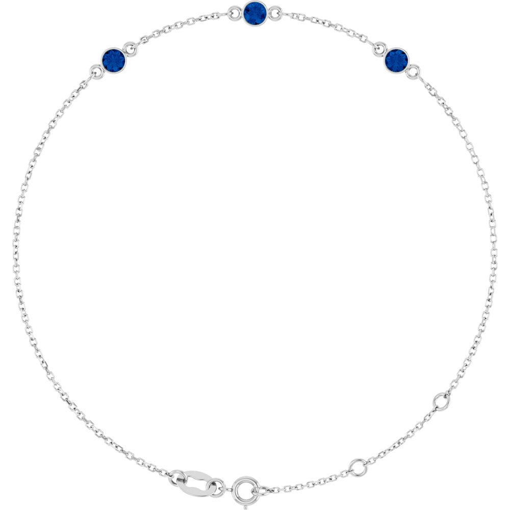 14K White Gold Lab-Grown Blue Sapphire Bezel-Set Three-Stone 6 1/2-7 1/2" Bracelet
