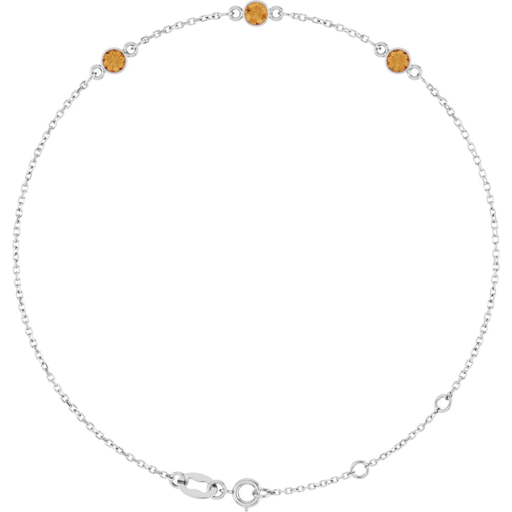 Sterling Silver Natural Citrine Bezel-Set 3-Stone 6 1/2-7 1/2" Bracelet