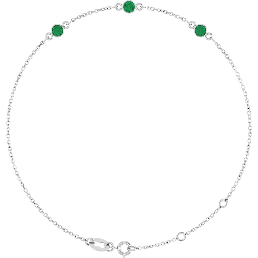 Sterling Silver Lab-Grown Emerald 6 1/2-7 1/2" Bracelet