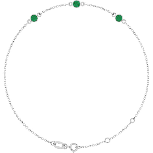 Sterling Silver Lab-Grown Emerald 6 1/2-7 1/2" Bracelet