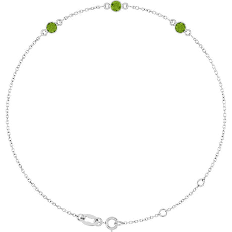 Sterling Silver Natural Peridot Bezel-Set 3-Stone 6 1/2-7 1/2" Bracelet