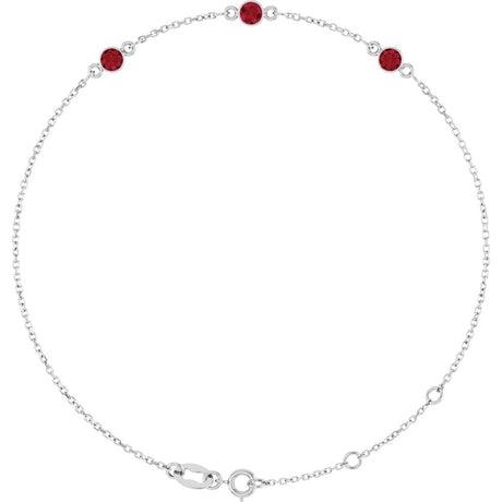 Sterling Silver Lab-Grown Ruby Bezel-Set 3-Stone 6 1/2-7 1/2" Bracelet