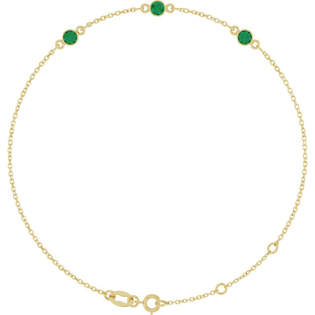 14K Yellow Gold Natural Emerald Bezel-Set Three-Stone 6 1/2-7 1/2" Bracelet