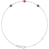 Sterling Silver Natural Pink Tourmaline Bezel-Set 3-Stone 6 1/2-7 1/2" Bracelet