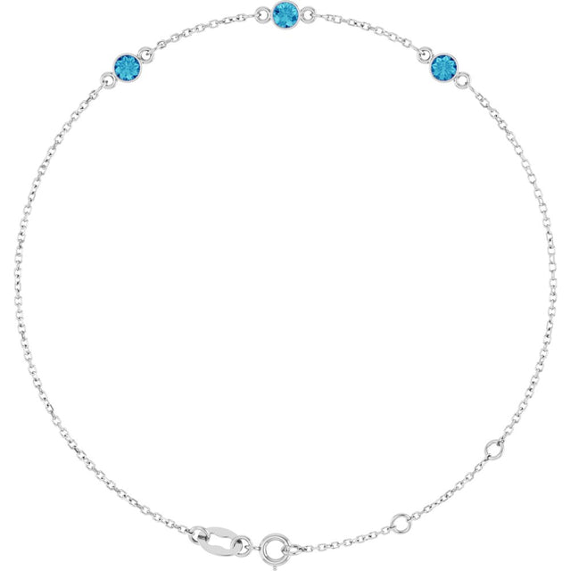 Sterling Silver Natural Blue Zircon 6 1/2-7 1/2" Bracelet