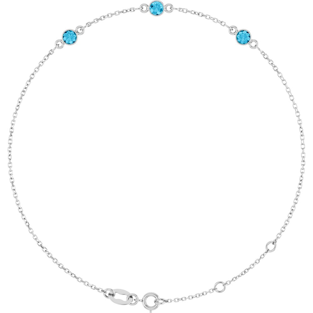 14K White Gold Natural Aquamarine Bezel-Set 3-Stone 6 1/2-7 1/2" Bracelet
