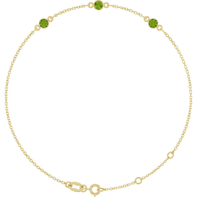 14K Yellow Gold Natural Peridot Bezel-Set 3-Stone 6 1/2-7 1/2" Bracelet
