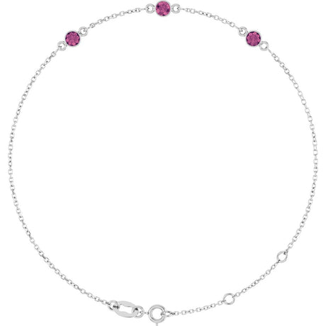 Sterling Silver Natural Pink Tourmaline Bezel-Set 3-Stone 6 1/2-7 1/2" Bracelet