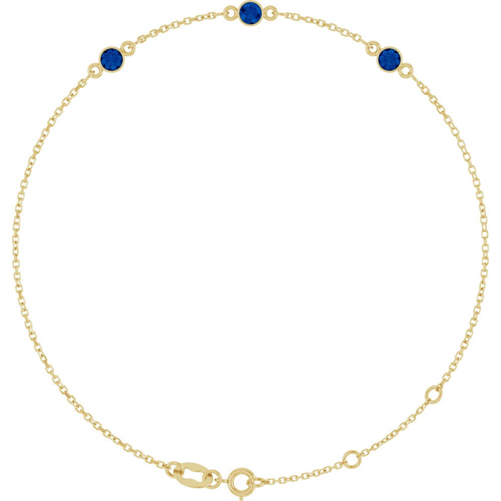 14K Yellow Gold Lab-Grown Blue Sapphire Bezel-Set 3-Stone 6 1/2-7 1/2" Bracelet