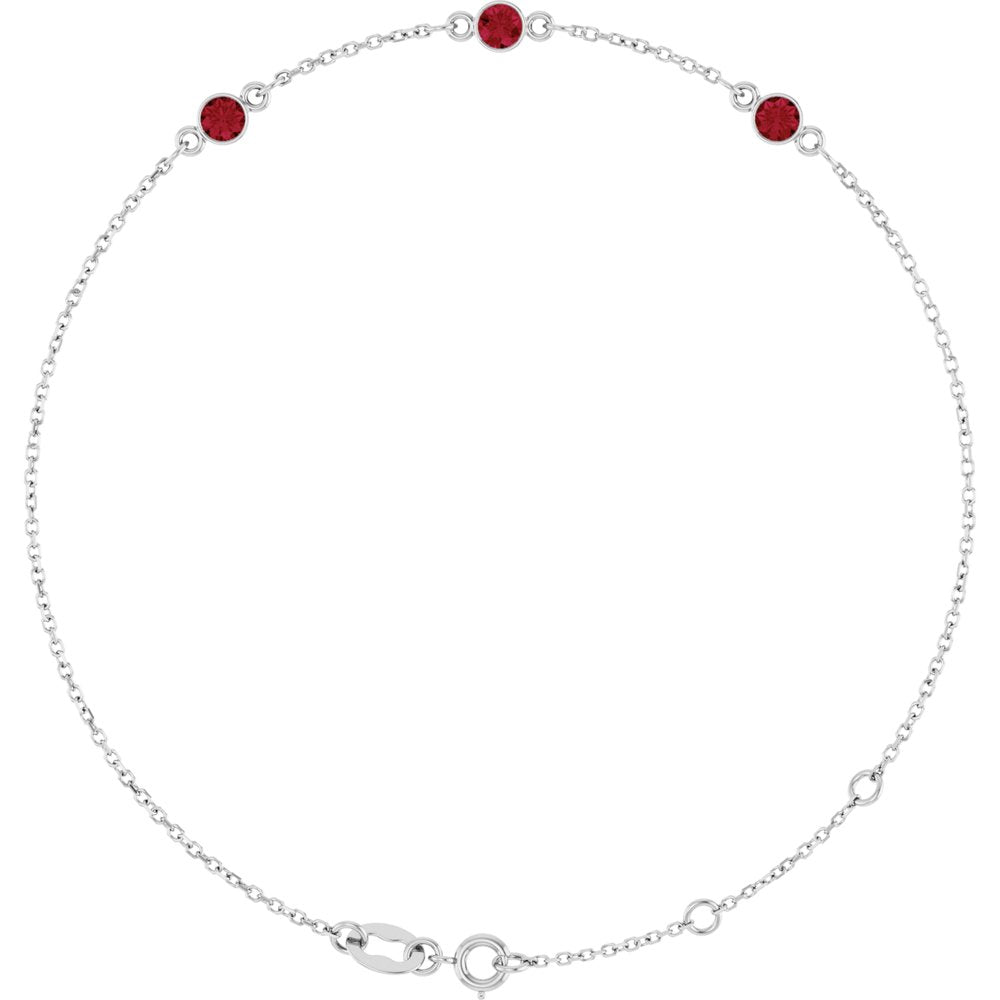 Sterling Silver Lab-Grown Ruby Bezel-Set 3-Stone 6 1/2-7 1/2" Bracelet