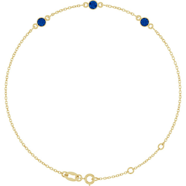14K Yellow Gold Natural Blue Sapphire Bezel-Set Three-Stone 6 1/2-7 1/2" Bracelet