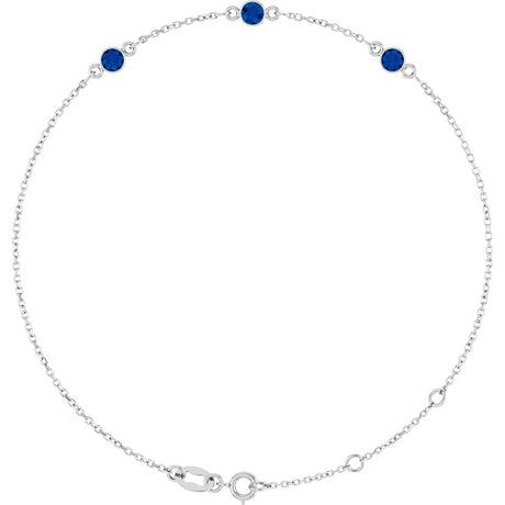 Sterling Silver Lab-Grown Blue Sapphire Bezel-Set 3-Stone 6 1/2-7 1/2" Bracelet