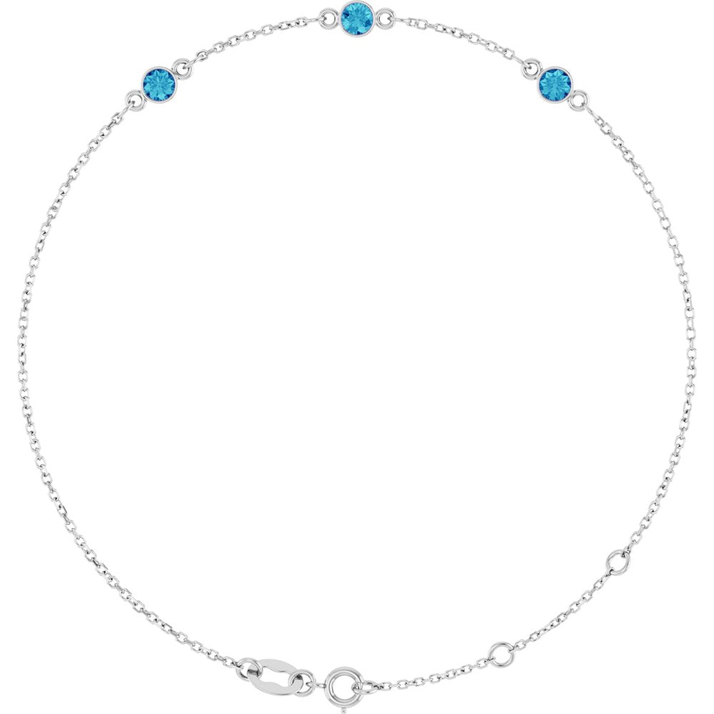 Sterling Silver Natural Blue Zircon Bezel-Set 3-Stone 6 1/2-7 1/2" Bracelet