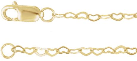 14K Yellow Gold 1.9 mm Heart 7" Chain
