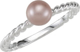 Sterling Silver Imitation Pink Pearl Rope Ring 