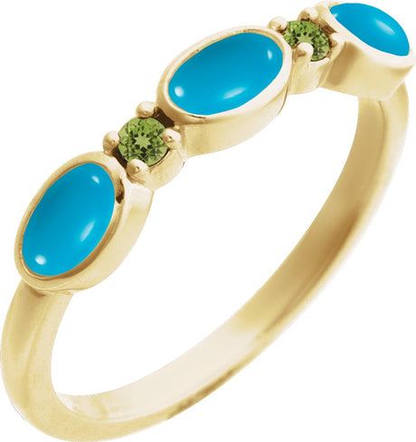 14K Yellow Natural Turquoise & Natural Peridot Stackable Ring