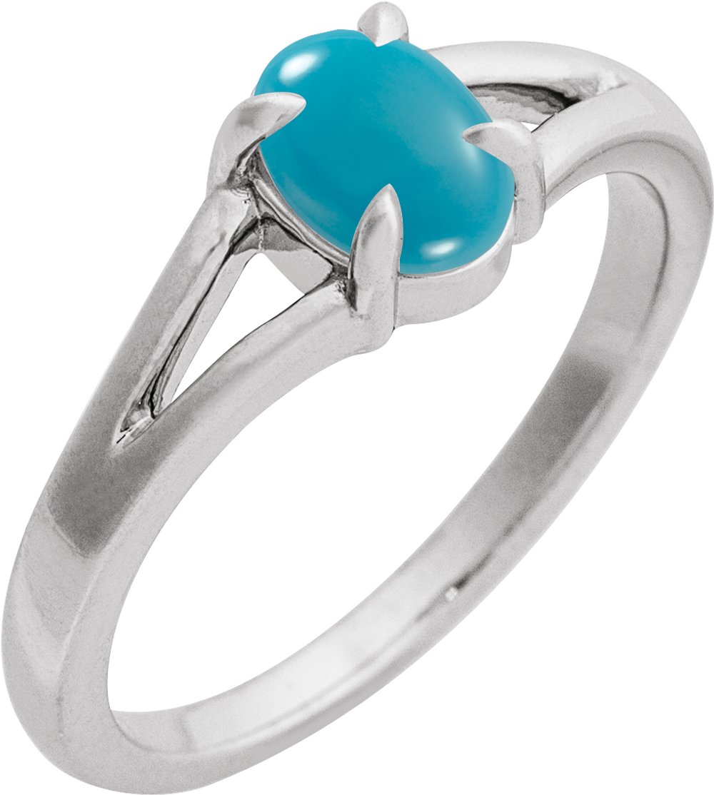 14K White Natural Turquoise Cabochon Ring