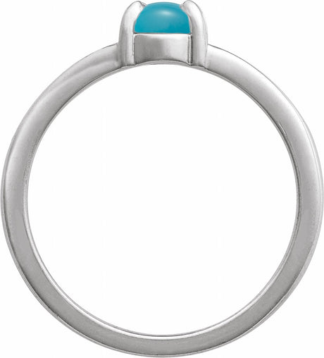 14K White Natural Turquoise Cabochon Ring